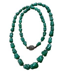 Green Chrysoprase Necklace - Graduated Tooth Shaped Beads 24”